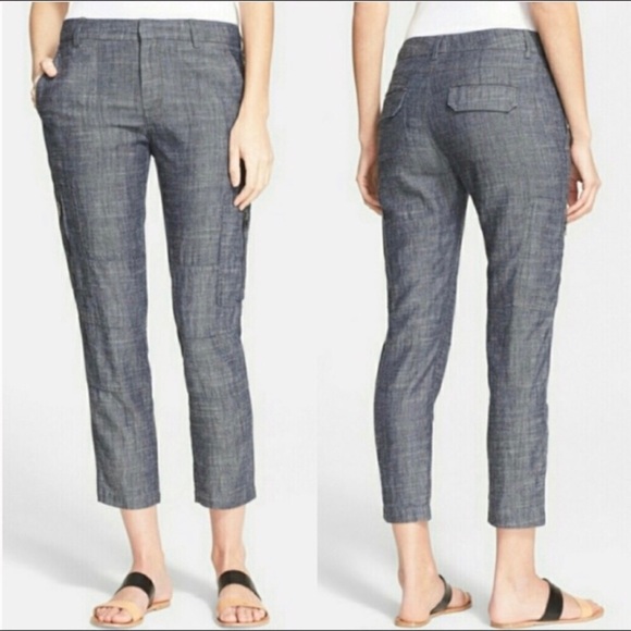 Vince Pants - VINCE Linen Charcoal Gray Cropped Cargo Pants